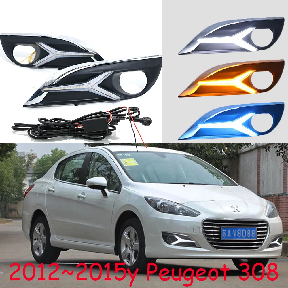 1set Dynamic car bumper headlight Peugo 308 daytime light solaris 2012~2015 DRL car accessories LED headlamp Peugo 308 fog light