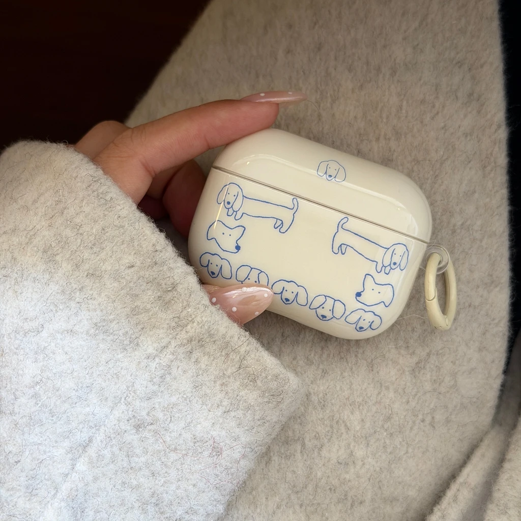 Blue Simple Stroke Line Dachshund Dog Small Dog Head With Pendant Earphones Protective Cover Case for AirPods 1 2 3 4 Pro2 Pro3 view 4