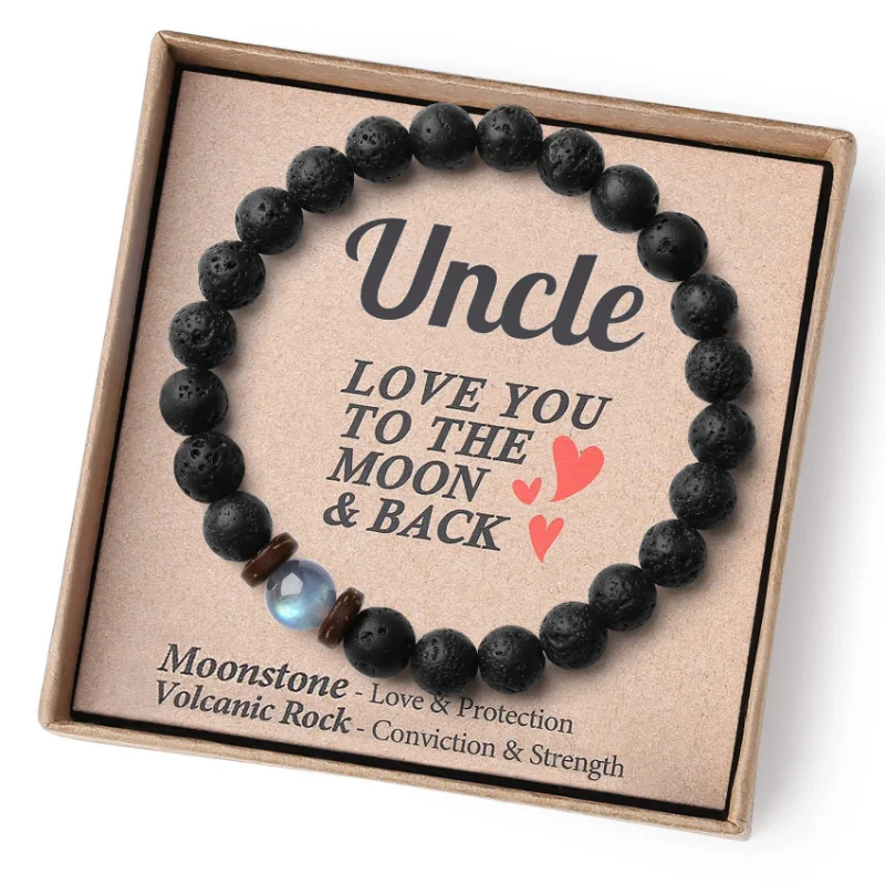 Volcanic Rock and Moonstone Beaded Bracelet Unique Strength Bracelets for Teen Boys Dad Men Birthday Gifts Stocking Stuffers image 4