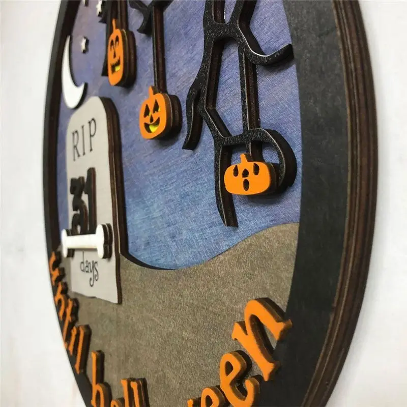 AA10RR 1Pcs Wood Halloween Countdown Countdown Calendar Halloween Calendar Holiday Decoration 30X30cm