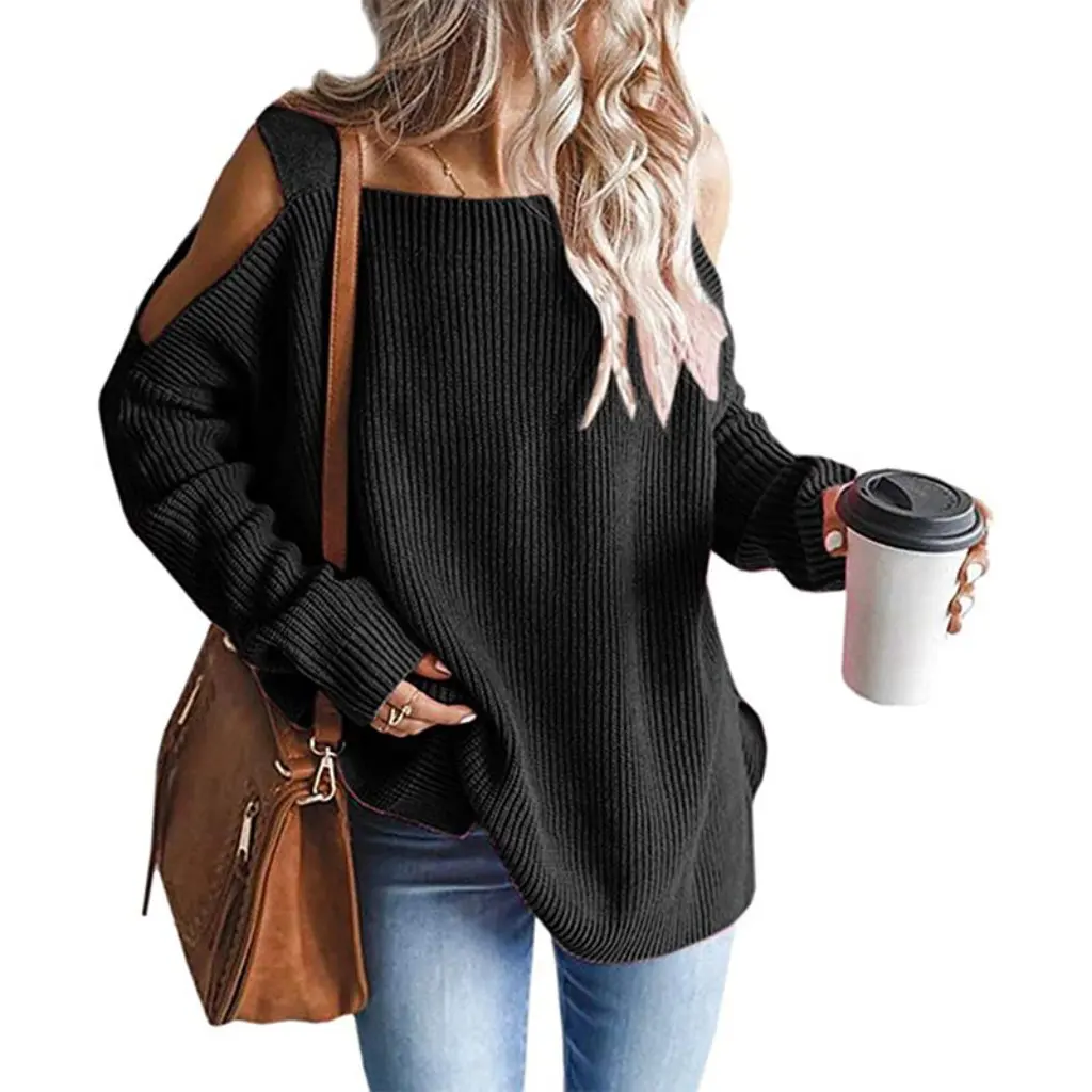 

Women's Long Sleeve Knitted Sweater Shoulder Pullover Loose Fit Autumn Winter Fashion European American Style Clothing