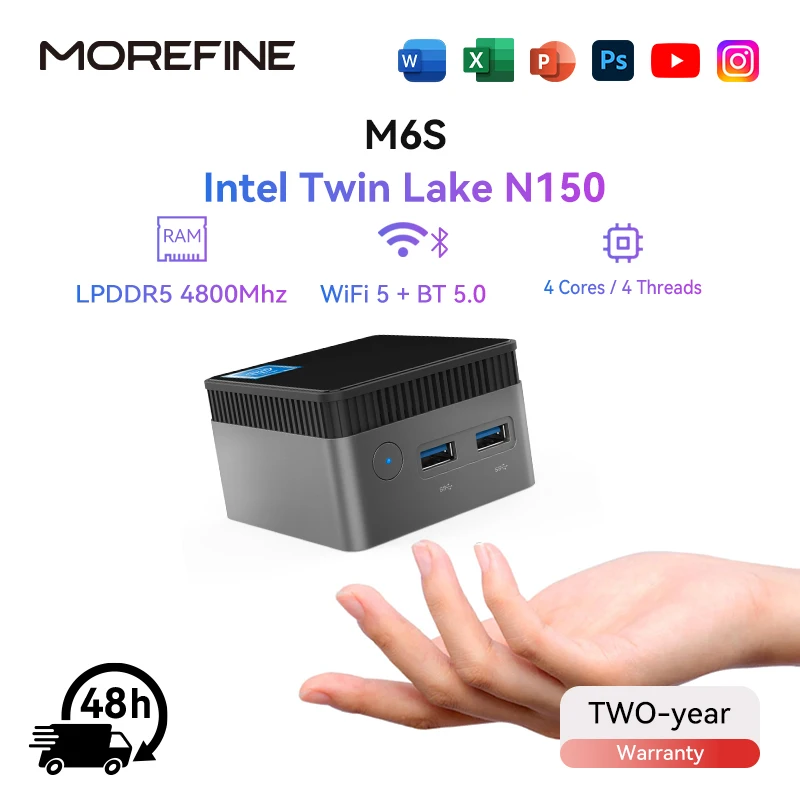 MOREFINE M6S Mini PC Intel 12th Gen CPU N150 12G LPDDR5 512GB NVME Window11 Gamer Desktop Computer Mini Pc  Big Sale