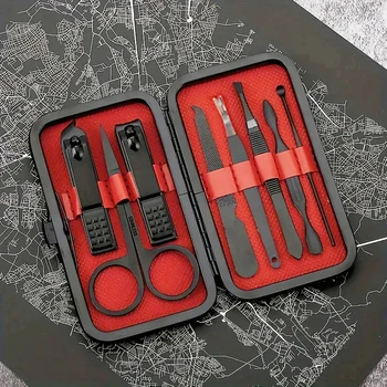 Conjunto de ferramentas de pedicure de 8 peças e cortador de unhas portátil de aço inoxidável e conjunto de tesouras de pedicure