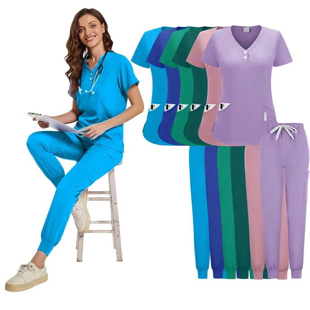 

New Design Hospital Scrubs Set Spandex and Stretch Nursing Medical Uniforms Sets Pet Grooming Nurse Uniforms Scrubs Suits Women