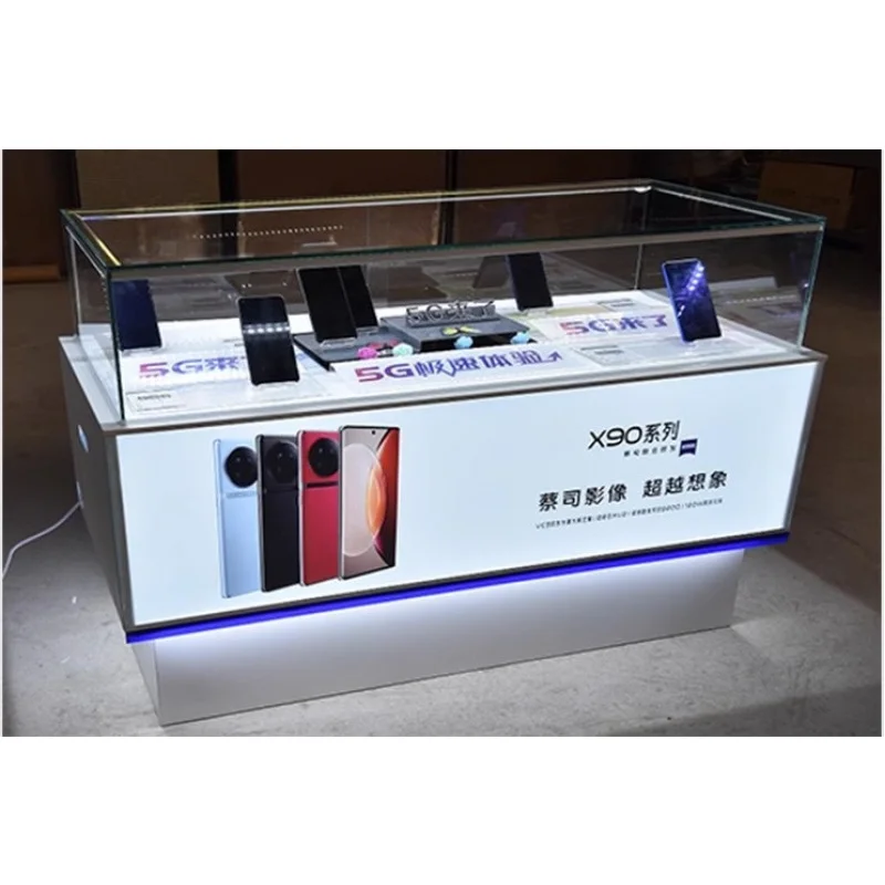 (Customized) high quality cell phone accessories shop furniture glass phone display cabinet counter mobile shop showcase design