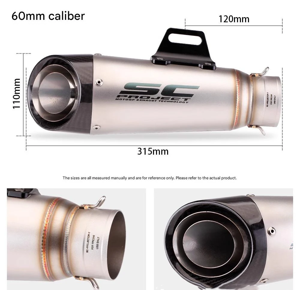 Uniwersalny tłumik wydechowy do motocykla, średnica 51 mm, pasuje do modeli Ninja Z250, Z300, Z400, MT07, MT09, YZF R25, R3, R6. Wykonany ze stali nierdzewnej.