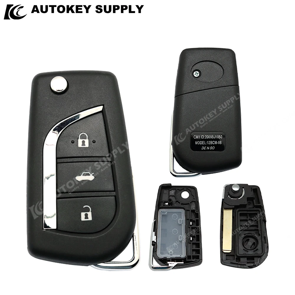 

AutokeySupply For 2007-2015 Corolla 3 Buttons Remote Flip Key Shell AKTYF117