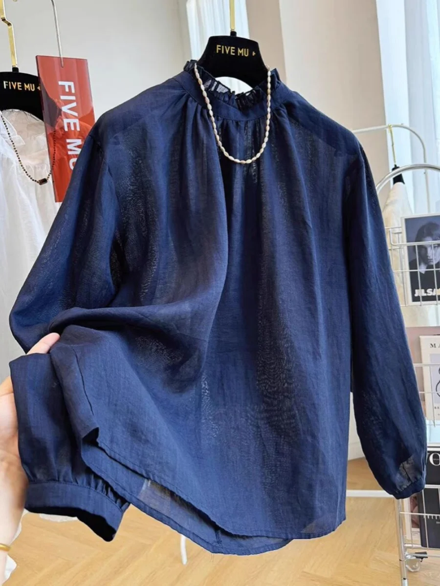 

Высококачественный японский шелковый женский топ Long Sve Irt ранней осени, новый свободный крой Street Sle Faion Top