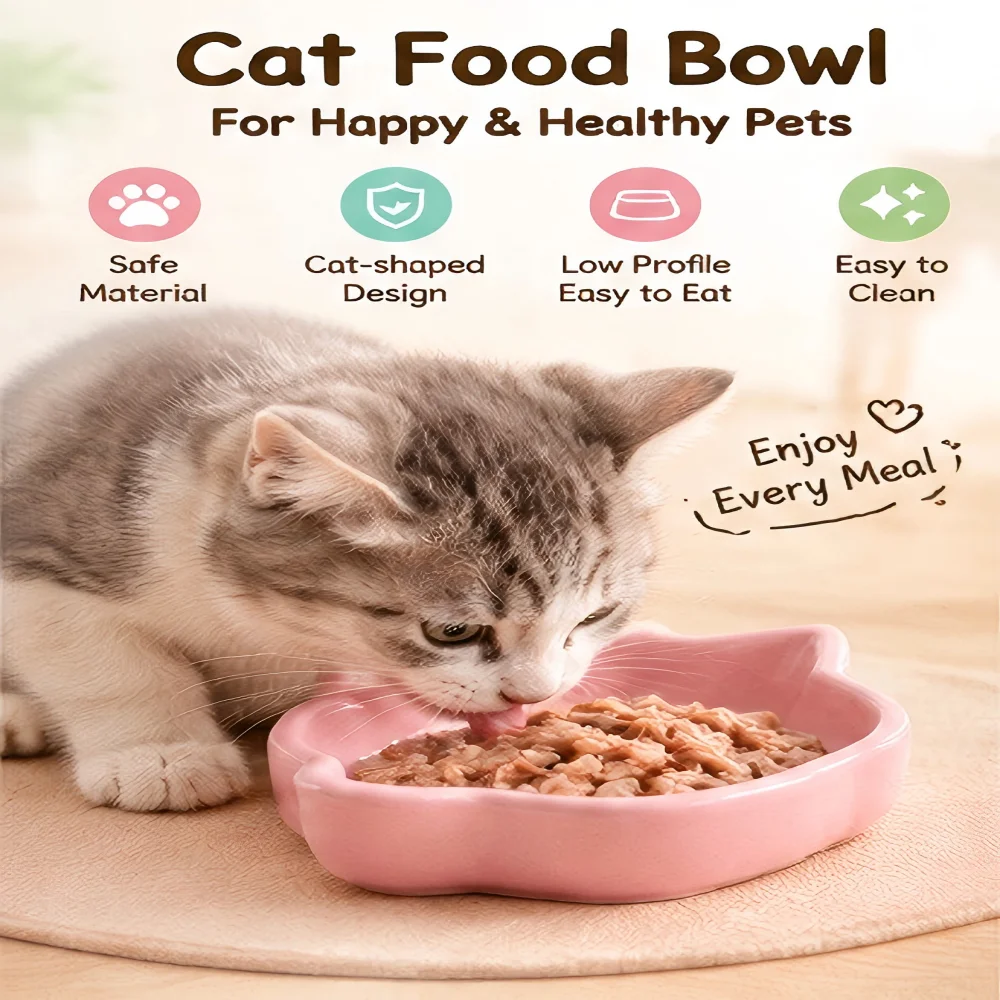 Cat Bowl Kitten Food Dish Canned Wet Food Freeze-Dried Treat Plate Shallow Pet Bowl for Small Cats & Munchkin Feeding
