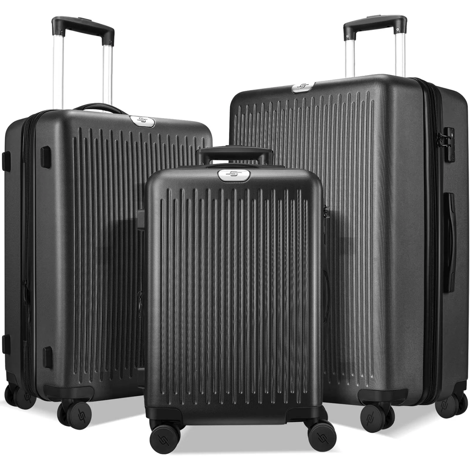 

US 3 Piece Luggage Sets Expandable, Hardshell Travel Suitcase with Double Spinner Wheels and TSA Lock, (Black)