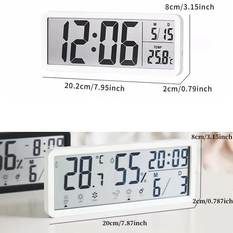 Horloge murale numérique à batterie 62LCD, heure, température, date, table de bureau avec câble USB, 12, 24H, horloge LCD pour salon