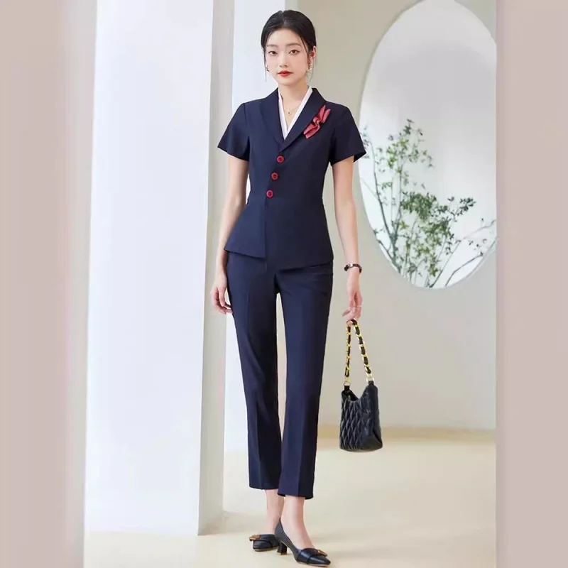 Spring and Summer Business Suit Women's Fashion Temperament Goddess Style Business Suit Hotel Receptionist Uniform Sales Office