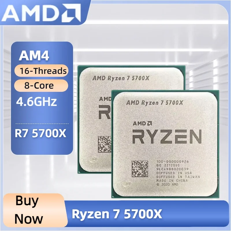 Procesador AMD Ryzen 7 5700X, CPU AMD R7 5700X de 4.6GHz, 8 Núcleos, 16 Subprocesos, Desbloqueado, para Escritorio, Socket AM4, para Juegos, Sin Embalaje