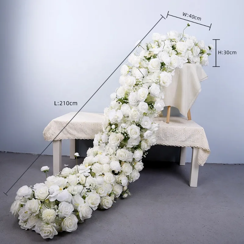 Handmade wedding home decoration white rose silk flower wreath table flag,