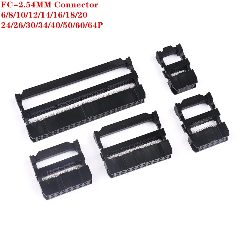 10Sets FC 6P/8/10/12/14/16/18/20/24/26/30/34/40/50/60/64 Pin 2.54mm Pitch Female IDC Socket Ribbon Cable Connector