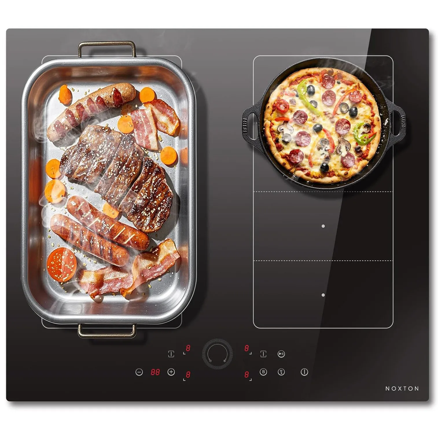 موقد حثي NOXTON 4 مناطق مع منطقتين مشتركين، 60 سم مدمج مع معزز، مؤقت، قفل أمان، توقف، 230 فولت، 7200 وات، بدون قابس #1