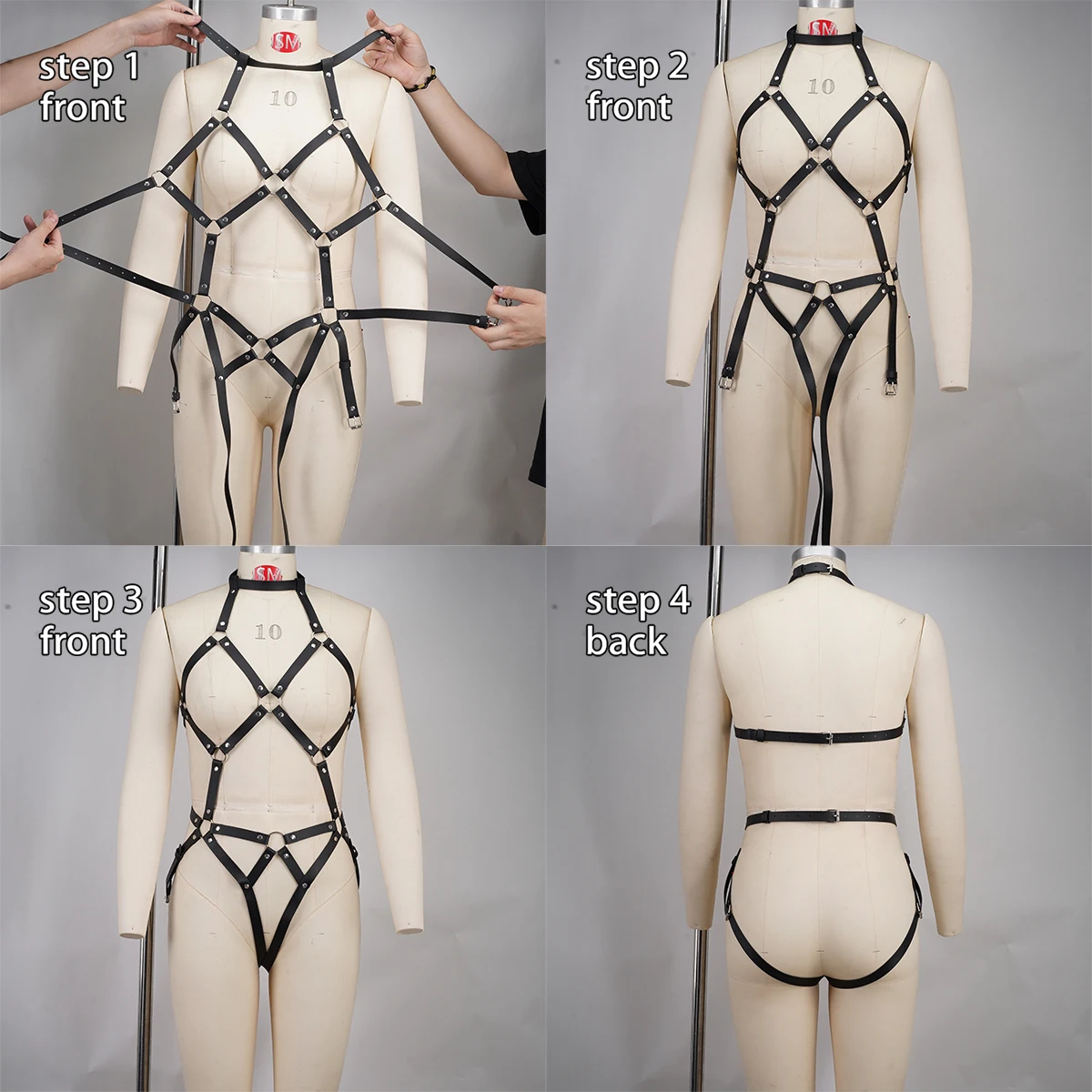 Women's PU Leather Body Harness Set - Adjustable Cage Bra , Erotic Lingerie for Parties sex toys for woman bdsm lingerie view 4