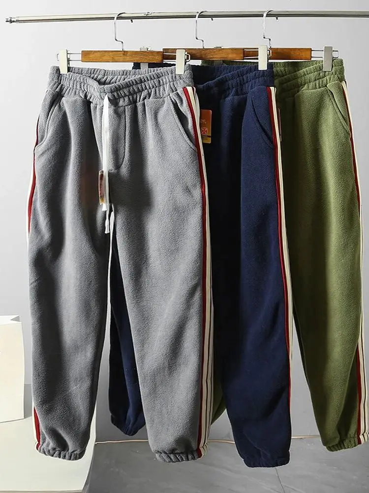 

Мужские свободные трикотажные брюки с контрастными вставками и поясом, осенне-зимние, новые, повседневные, спортивные, для поездок на работу, с манжетами