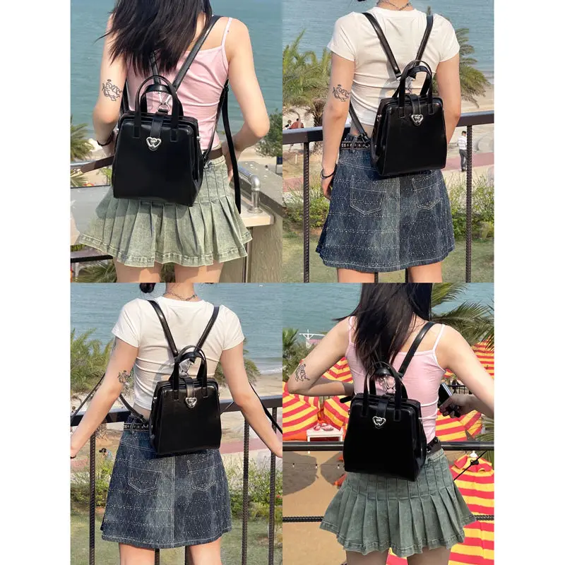 Vintage Heart Y2k Mochila Women Leather Hot Girls Handle Pink Mini Backpack schoolbag Female Harajuku Black Backpacks Aesthetic