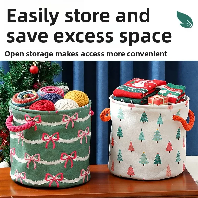 Foldable  Christmas Cartoon Kids Storage Bucket Cotton Rope Handheld Thickened Household Basket for Home Sundry Organizing