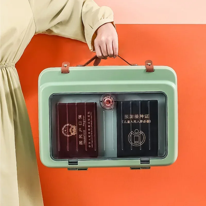 Multi Functional ID Storage Bag Family Emergency Important Document Storage Leather Handle Transparent Compartment