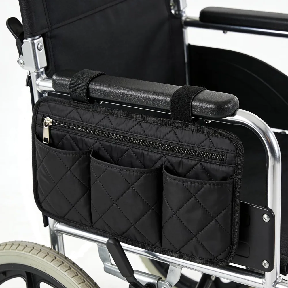 Wheelchair Side Storage Bag Mult‑Pocket Armrest Organizer Pouch Oxford Hanging Bag for Walker Rollator Wheelchair Accessories