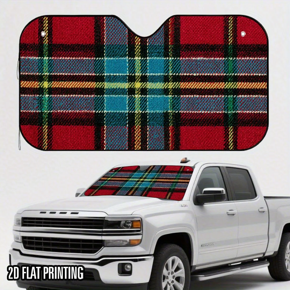 

1pc Vibrant Plaid Fusion Print Car Sunshade - Foldable Design With 4 Free Suction Cups, Fit For Most Vehicles, Heat-Resistant Ca