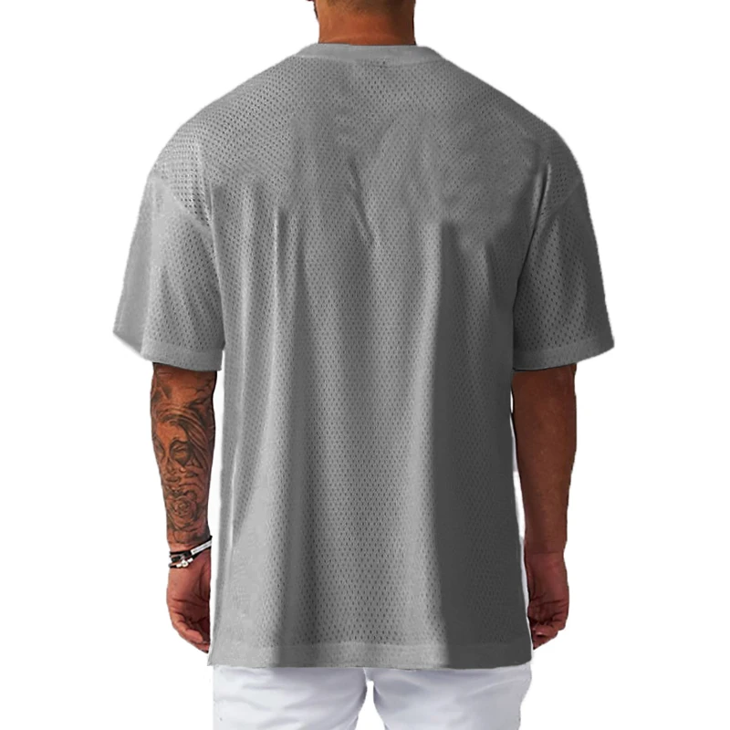 Summer Mesh Breathable Quick Dry Short Sleeve Top Gym Bodybuilding Fitness Training Clothes Oversized Loose Men's Sport T-Shirt