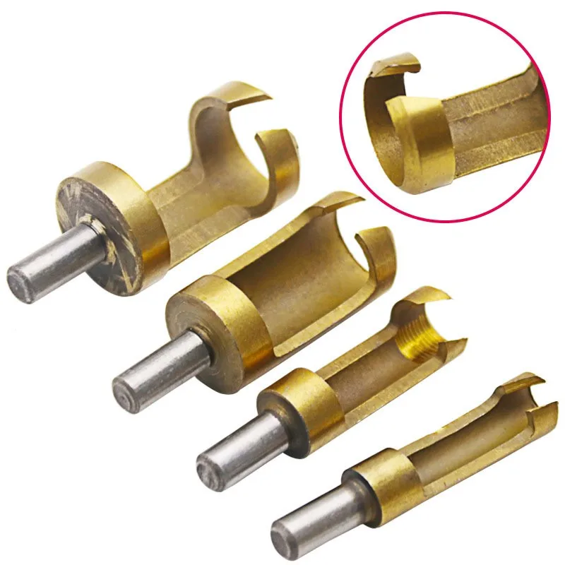 Four piece sleeve type titanium plated wooden plug drill, gold round wooden plug drill bit, 8mm woodworking hole opener