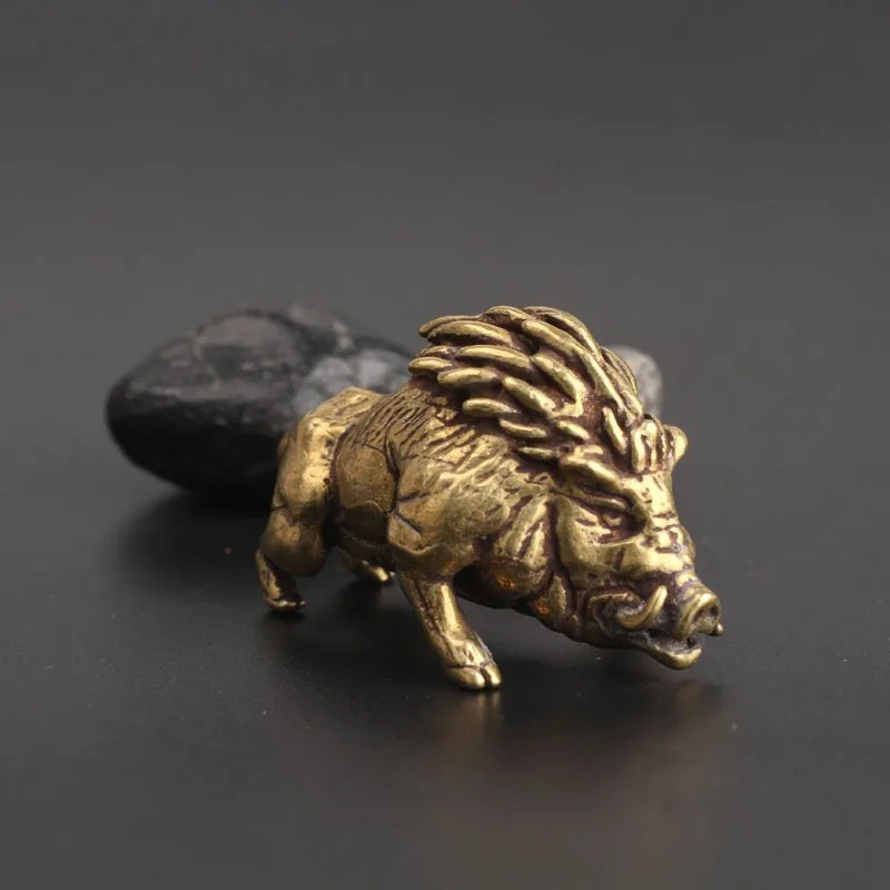 Brass Wild Boar Pig Swine Vintage Simulated Animal Statue Metal Figure Props Home Office Desk Decor Ornament Toy Tea Pet Gift