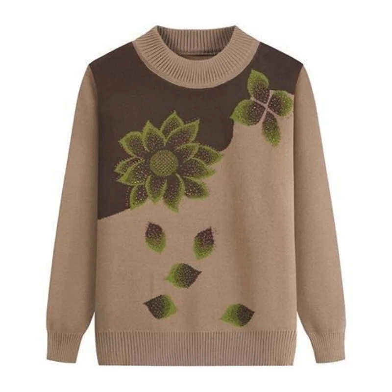 

Женская осенне-зимняя одежда для мам среднего возраста, пуловер с длинными рукавами, свитер плюс бархатный утолщенный