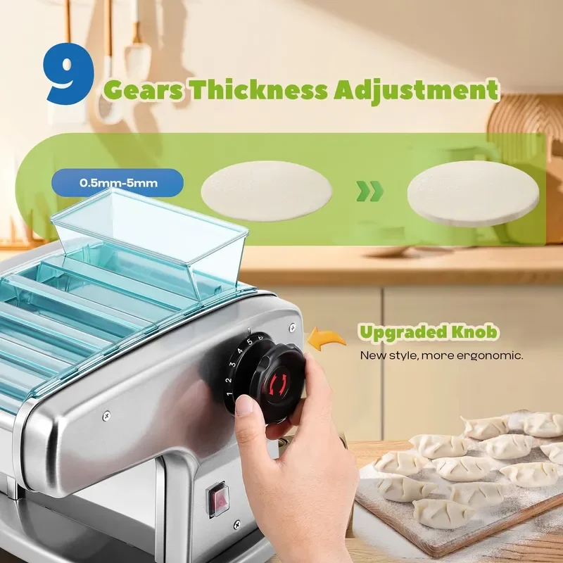 Electric Pasta Maker Automatic Noodle Machine Fresh Pasta Dough Roller Stainless Steel 4 Blades for 2mm 2.5mm 4mm and 9mm