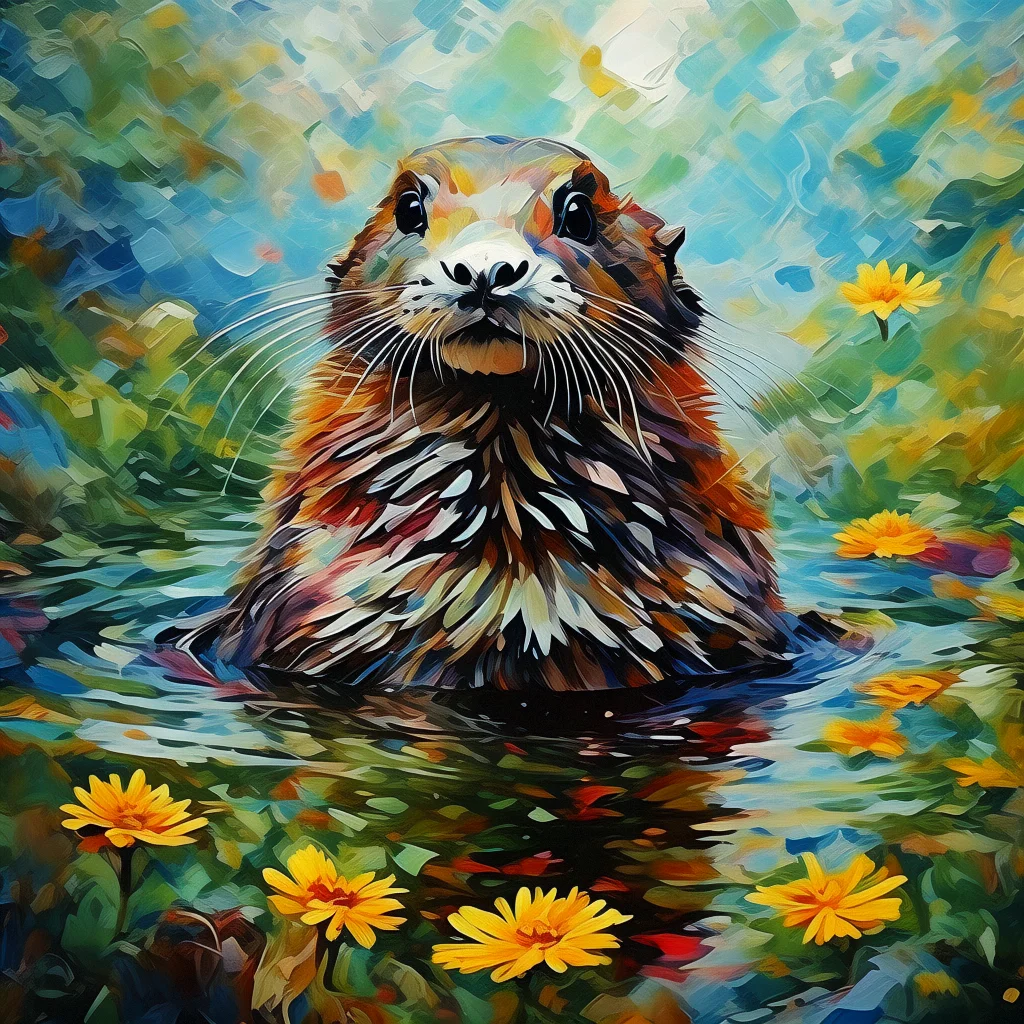

875540 Animal beaver oil painting