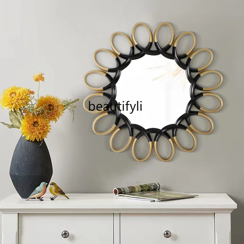 With wall decorative mirror, corridor hole wall lamp, aluminum alloy edge puff flower hanging room board hanging mirror