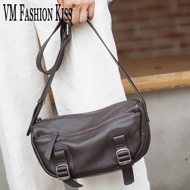 VM FASHION KISS Women's Crossbody Bag Genuine Leather Messenger Bag FASHION Retro Zipper Shoulder Bag Versatile Design Trending