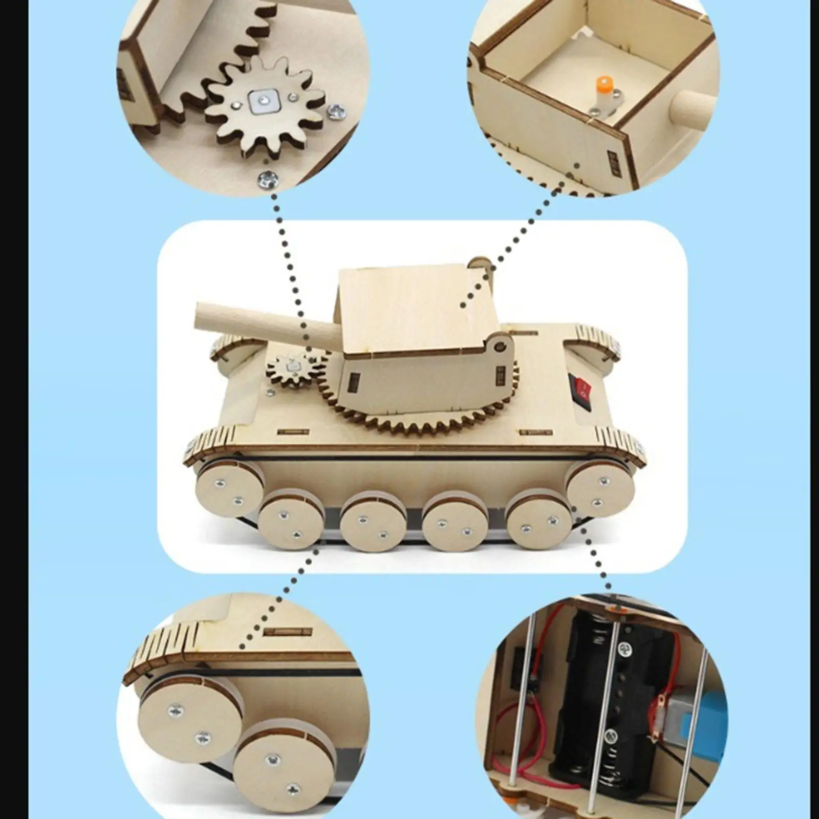 Rotating Turret Wooden Tank Kit, Technology Small Production Educational Toy, Handmade Tank Model for Teens