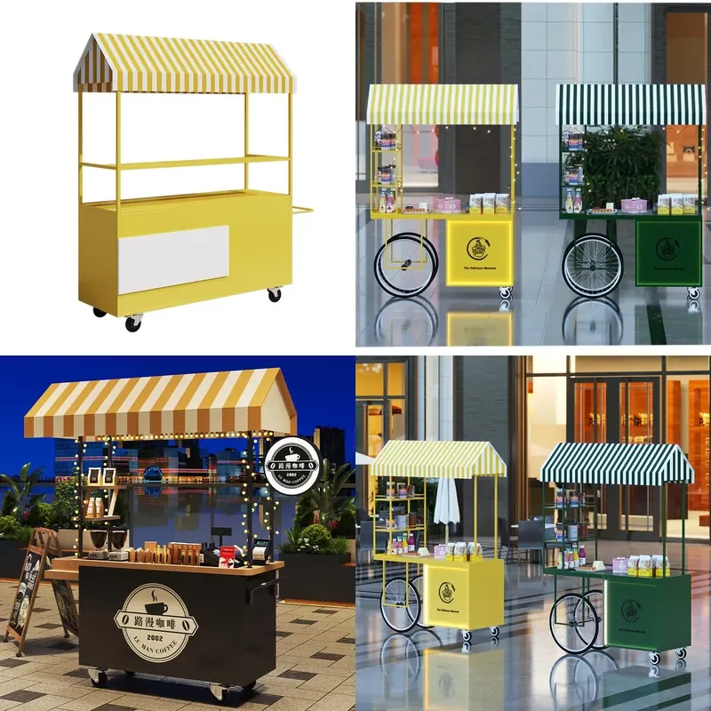 Multifunctional Food Truck Stall Cart with Shelves Commercial Snack Trolley for Night Market Street Vendor Display