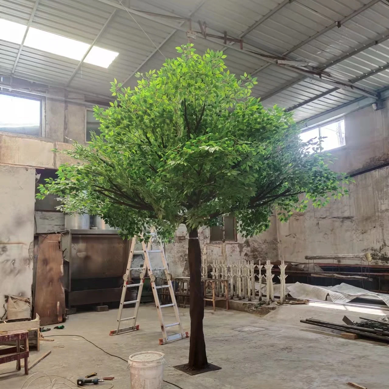 3.8m Large Tall Artificial Plastic Green Ficus Tree Plastic  Banyan Tree for Indoor Outdoor Decor