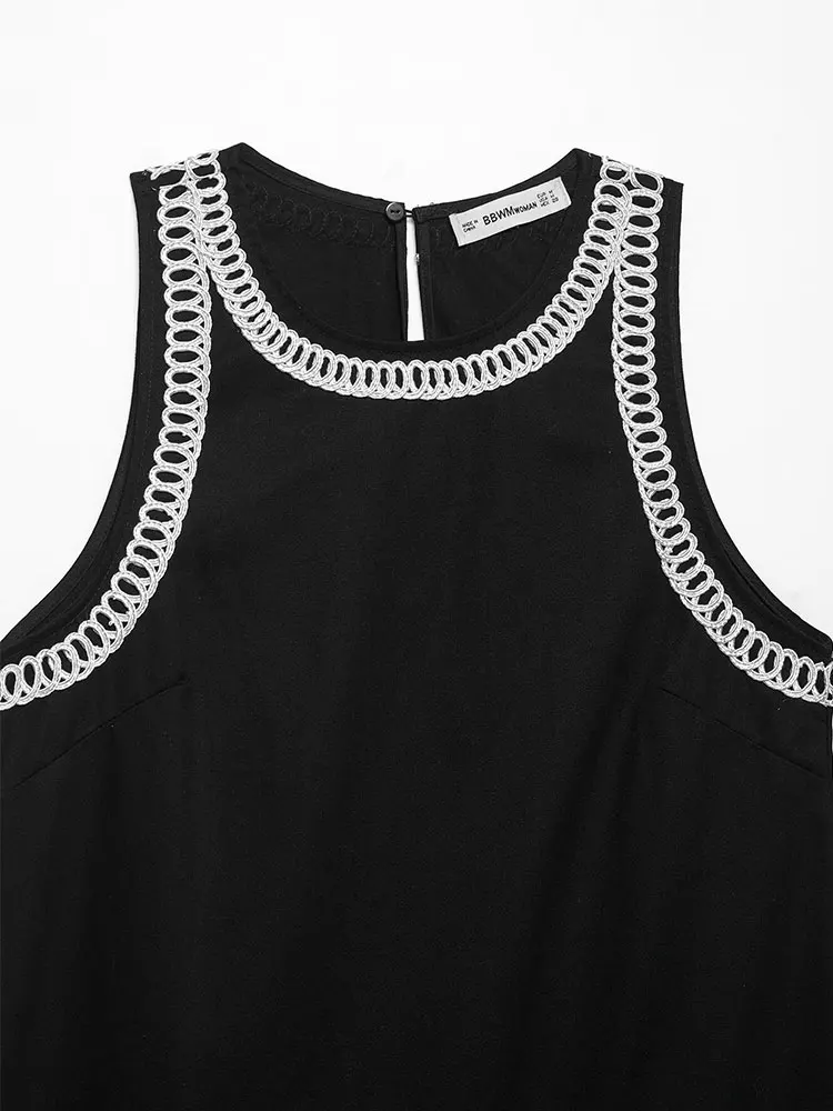 2025 Summer Woman Dress Embroidery Decoration Straight Dresses Women O-neck Sleeveless Short Dress Daily Streetwear