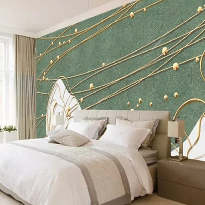 Green modern and simple metal line flower TV luxurious home bedroom background wall