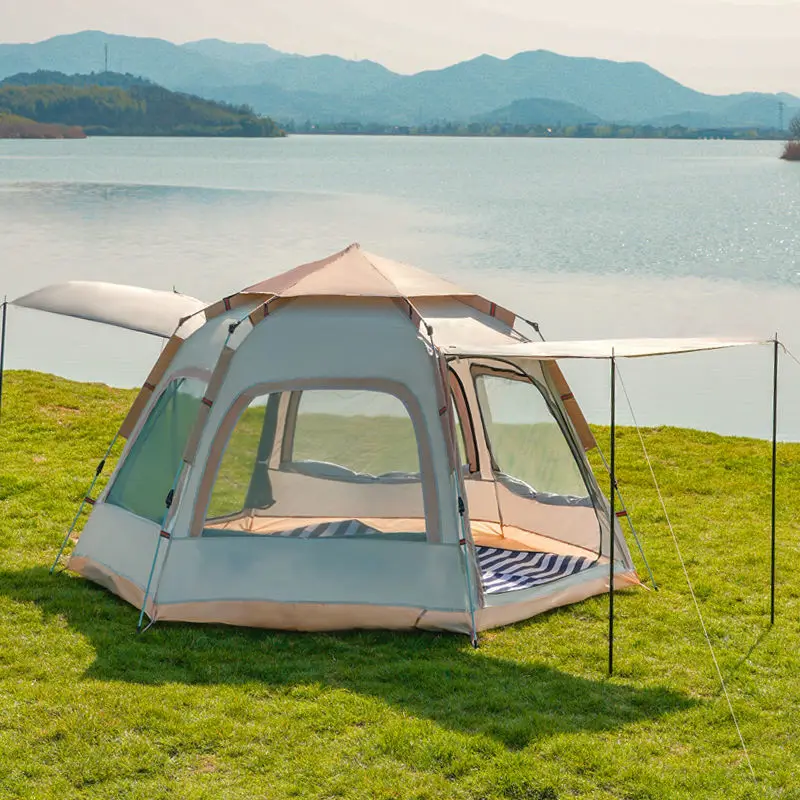 Hexagonal Tent Outdoor Thickened Fully Automatic Home Portable Travel Equipment Rain Proof Camping Picnic With Handbag 3-8 Peopl