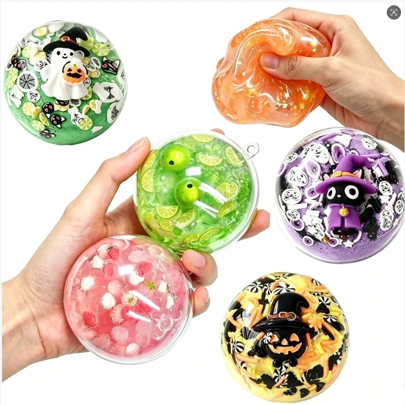 Juguete sensorial de Halloween con forma de fruta, para practicar ASMR, con relleno transparente y sin rebote, herramienta para aliviar el estrés. Ideal como regalo de Navidad.