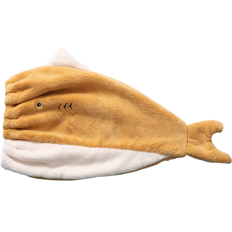 Fish Dry Hair Towel Women\'S Thickened Absorbent Shower Cap Coral Velvet Cute Animal Embroidery Quick Drying Bathroom Towel