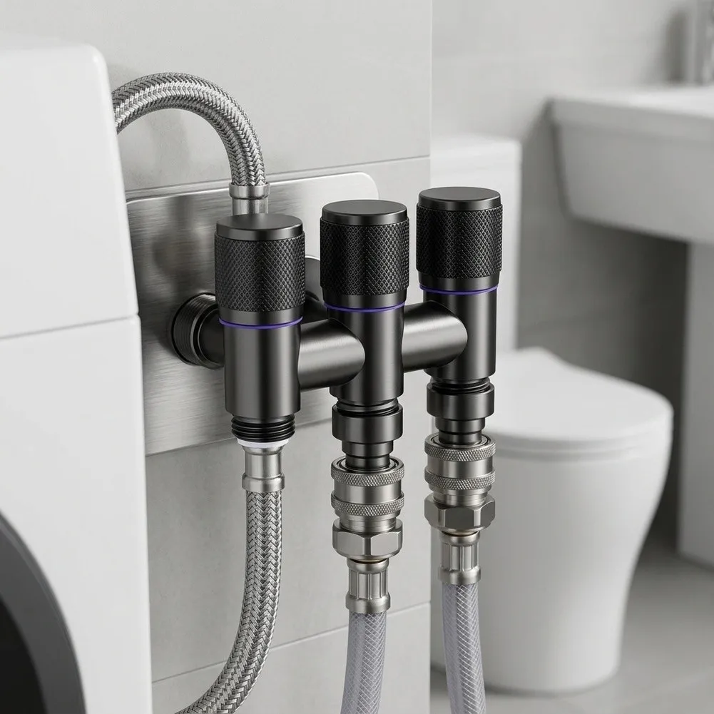 Washing Machine Valve Tap Adapter For Laundry Setup Threaded Installation Solid Steel Construction Independent Control Switches