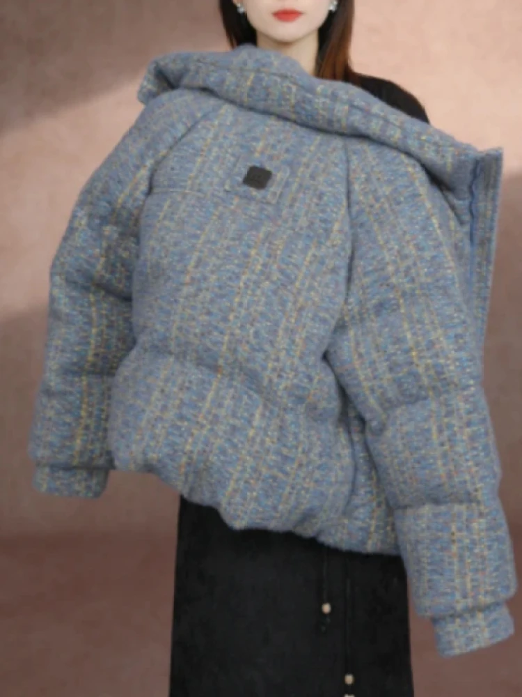 

Женская верхняя одежда Color Blo ort Ele: модный дизайн, зимний эффект похудения, корейский стиль, повседневный свободный крой, топ