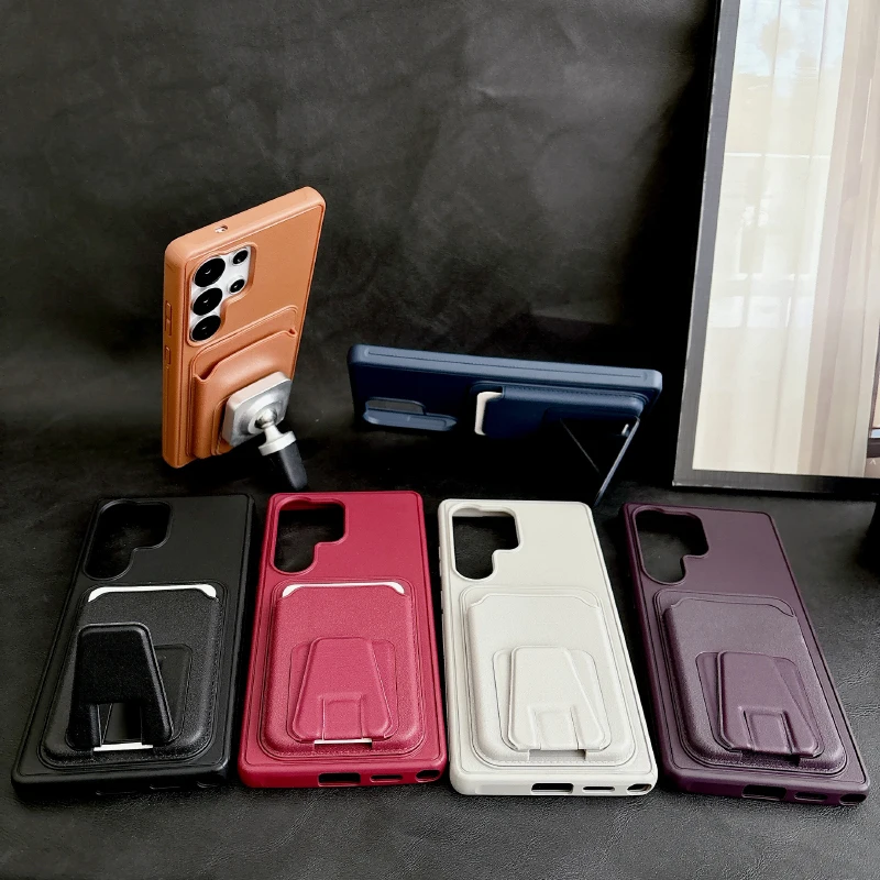 Solid Color Matte Soft TPU+Hard PC Wallet Card Slot Bracket Phone Case For Samsung S25 S24 S23 S26 Ultra Plus FE A56 A55 A54 A36 view 3