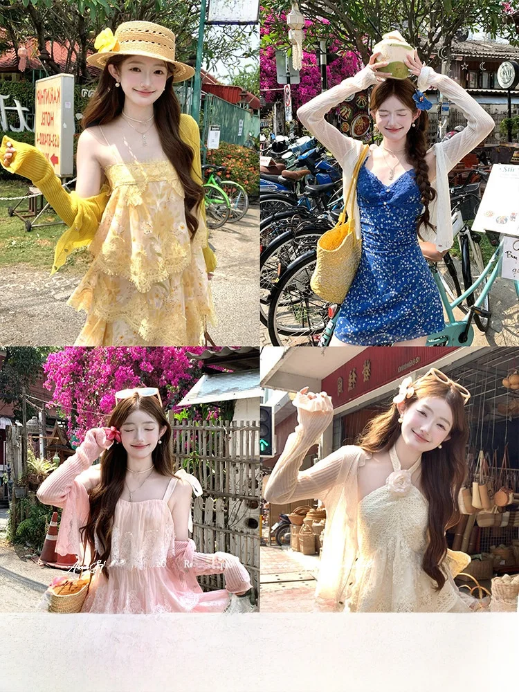 

Acaine Pure Color Short V-Neck Knitted Open Cardigan Women's Spring Thin Outerwear Layering Slim Fit Top Sweet Style Long Sleeve