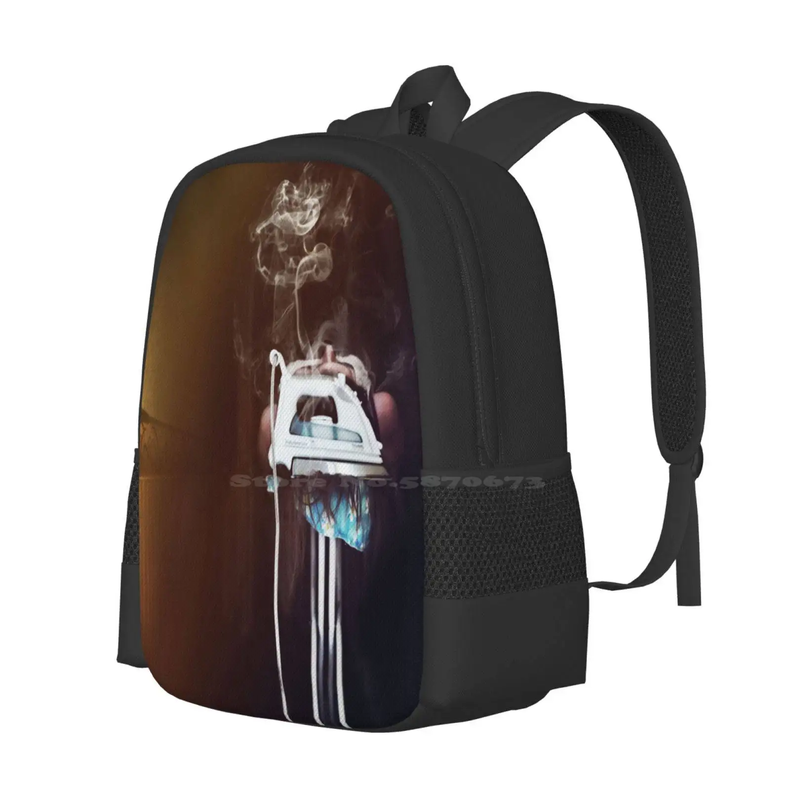 Burn 3d Print Design Backpack Student Bag Iron Burn Destroy Smoke Steam Board Girl Distress Self Harm Violence