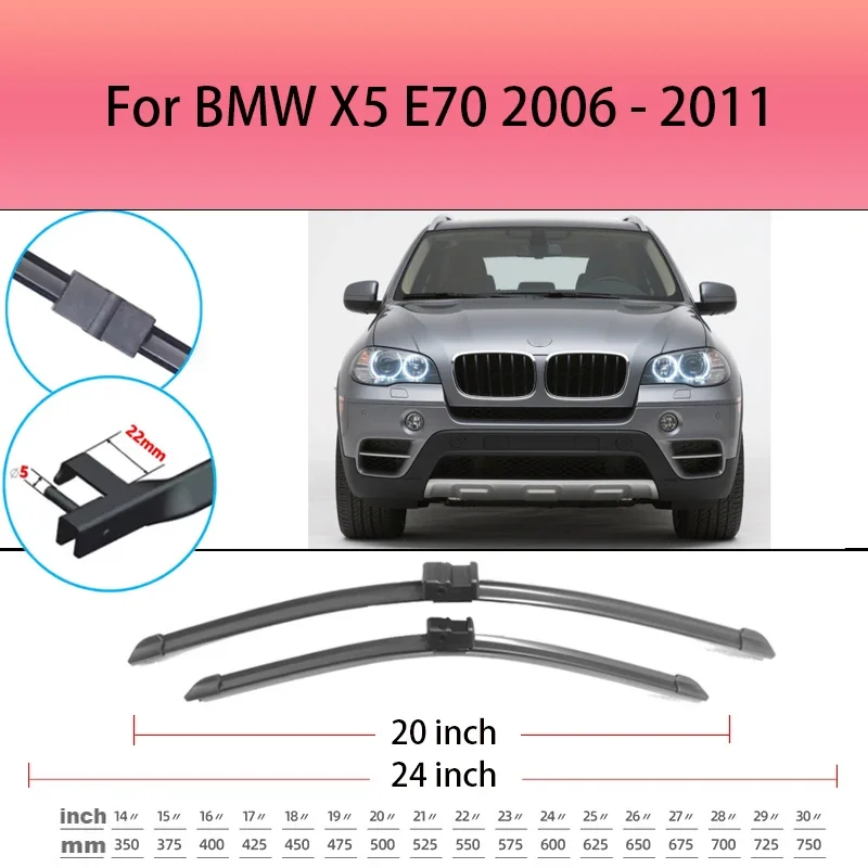 

Car Wiper Front Wiper Blades Set For BMW X5 E70 2006 - 2011 2010 2009 2008 2007 Windshield Windscreen Window Brushes 24"+20"