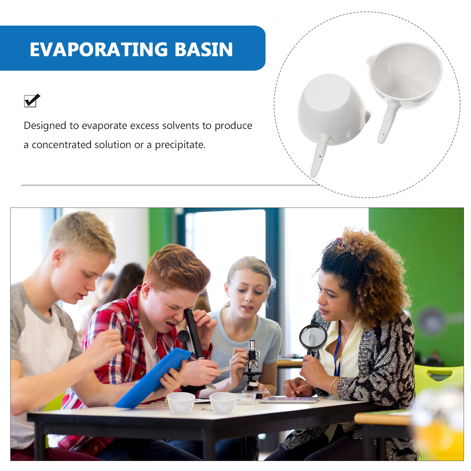 

2Pcs Laboratory Handle Evaporating Dish Round Ceramic Evaporating Basin Acid Alkali Resistant Science Equipment